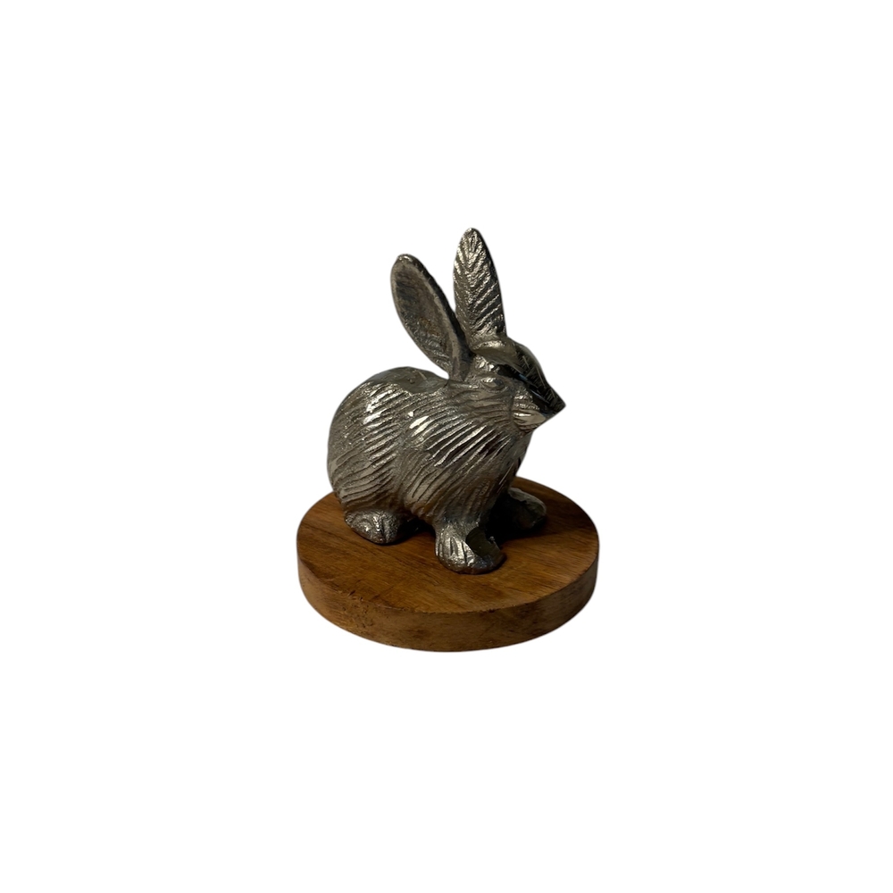 Hip + Hop Silver Rabbit Figurine on Wooden Base